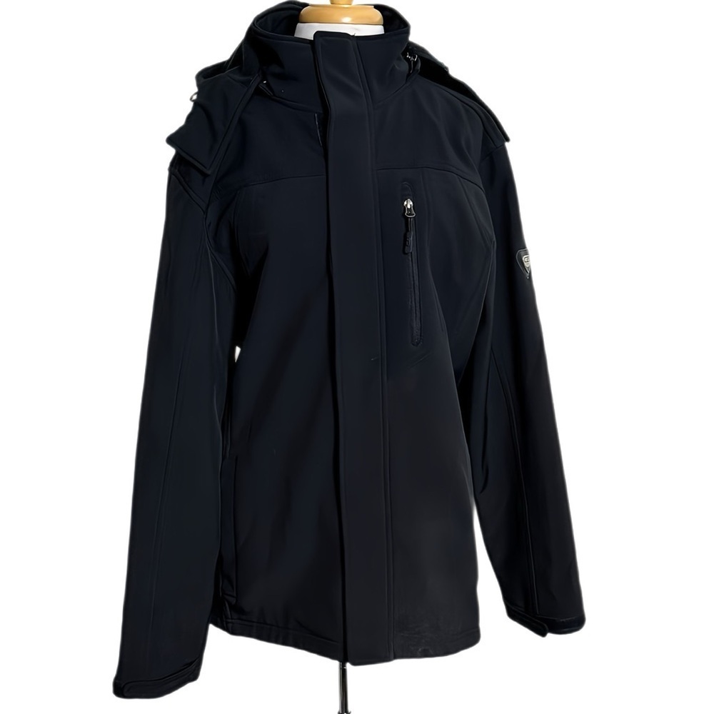 Men’s Black Waterproof Softshell Ski Jacket Fleece Lined Winter Hooded Large